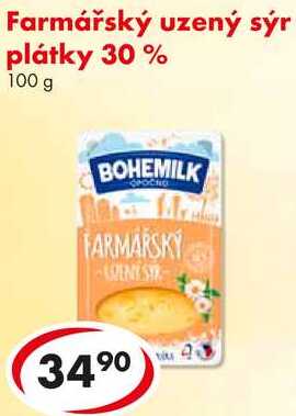 Farmářský uzený sýr plátky 30%, 100 g