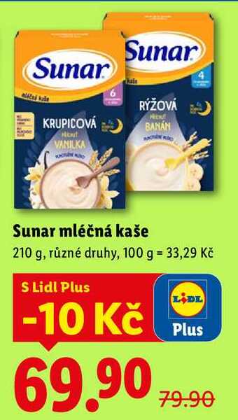 Sunar mléčná kaše, 210 g