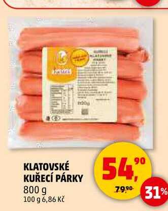 KLATOVSKÉ KUŘECÍ PÁRKY, 800 g 