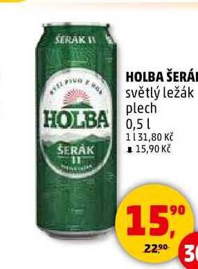HOLBA ŠERÁ světlý ležák plech, 0,5 l
