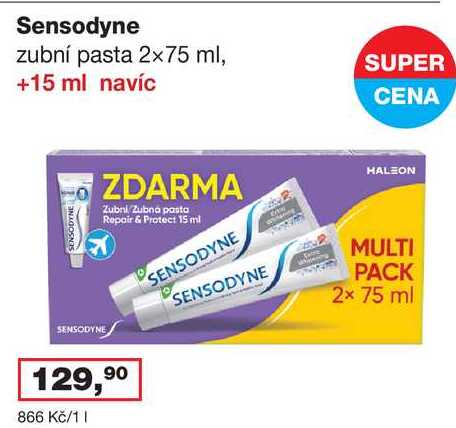 Sensodyne zubní pasta 2x75 ml, +15 ml navíc