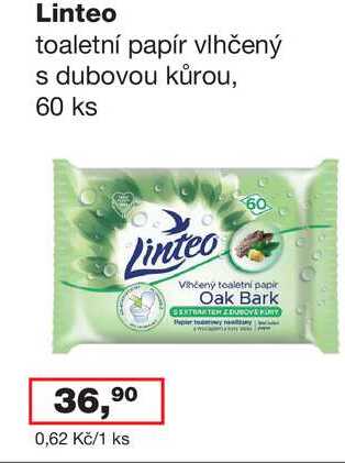 Linteo toaletní papír vlhčený s dubovou kůrou, 60 ks