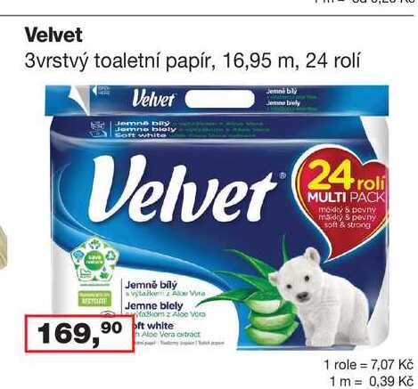 Velvet 3vrstvý toaletní papír, 16,95 m, 24 rolí