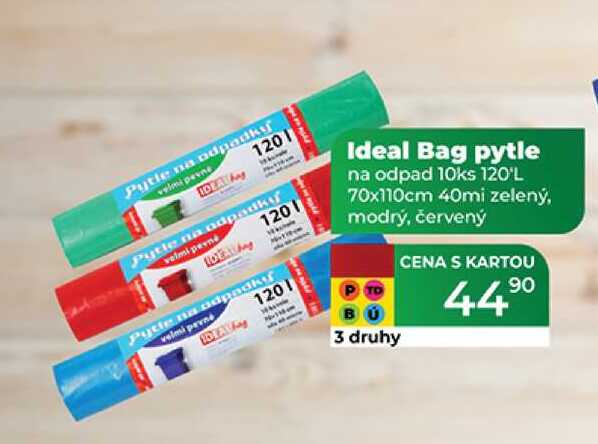 Ideal Bag pytle na odpad 10ks 120'L 70x110cm 40mi zelený, modrý, červený
