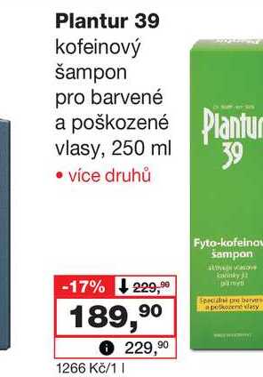 Plantur 39 kofeinový šampon pro barvené a poškozené vlasy, 250 ml