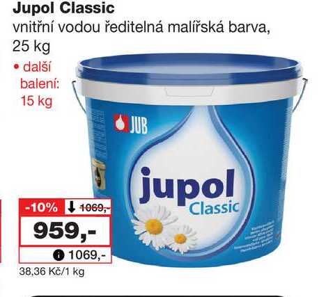 Jupol Classic vnitřní vodou ředitelná malířská barva, 25 kg