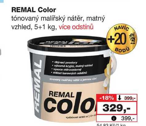 REMAL Color tónovaný malířský nátěr, matný vzhled, 5+1 kg