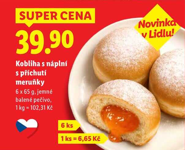 Kobliha s náplní s příchutí meruňky, 6x 65 g