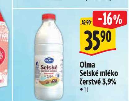 Olma Selské mléko čerstvé 3,9% 1 l