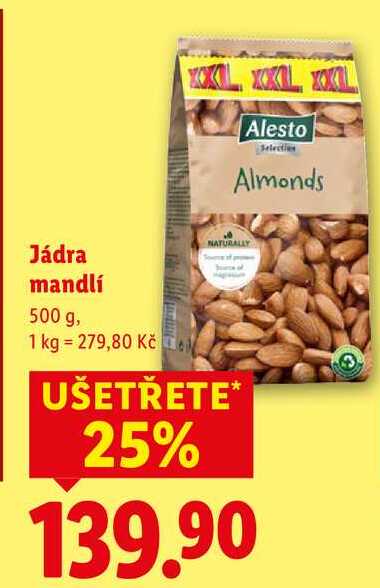 Jádra mandlí, 500 g