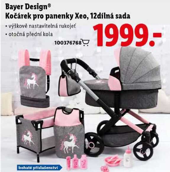 Bayer Design Kočárek pro panenky Xeo, 12dílná sada