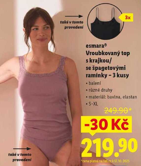 esmara Vroubkovaný top s krajkou/se špagetovými ramínky - 3 kusy