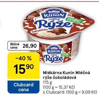 Mlékárna Kunín Mléčná rýže čokoládová, 175 g