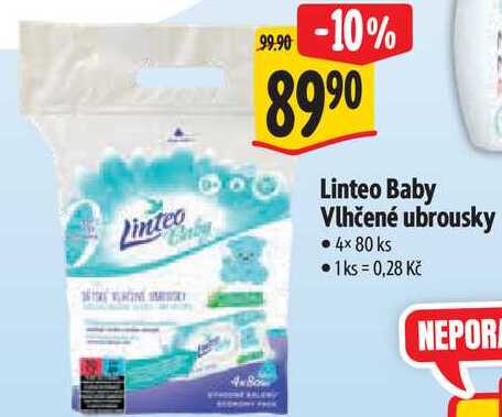 Linteo Baby Vlhčené ubrousky, 4x 80 ks