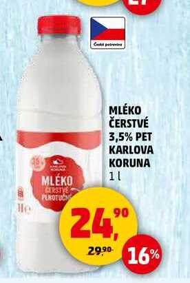 MLÉKO ČERSTVÉ 3,5% PET KARLOVA KORUNA, 1 l