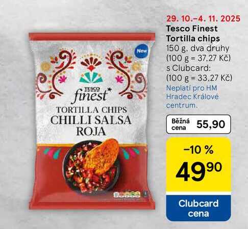 Tesco Finest Tortilla chips, 150 g, dva druhy