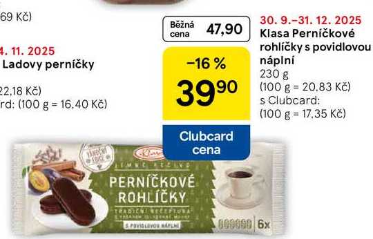Klasa Perníčkové rohlíčky s povidlovou náplní, 230 g