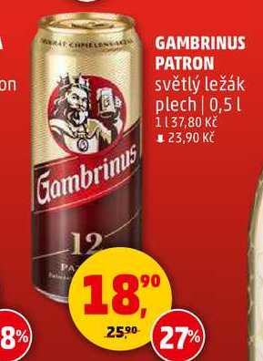 GAMBRINUS PATRON světlý ležák plech, 0,5 l