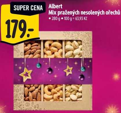 Albert Mix pražených nesolených ořechů, 280 g 