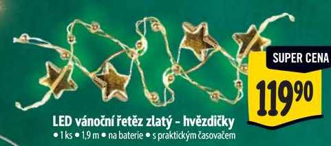 LED vánoční řetěz zlatý - hvězdičky