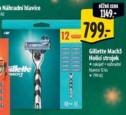 Gillette Mach3 Holicí strojek, rukojeť + náhradní hlavice 12 ks
