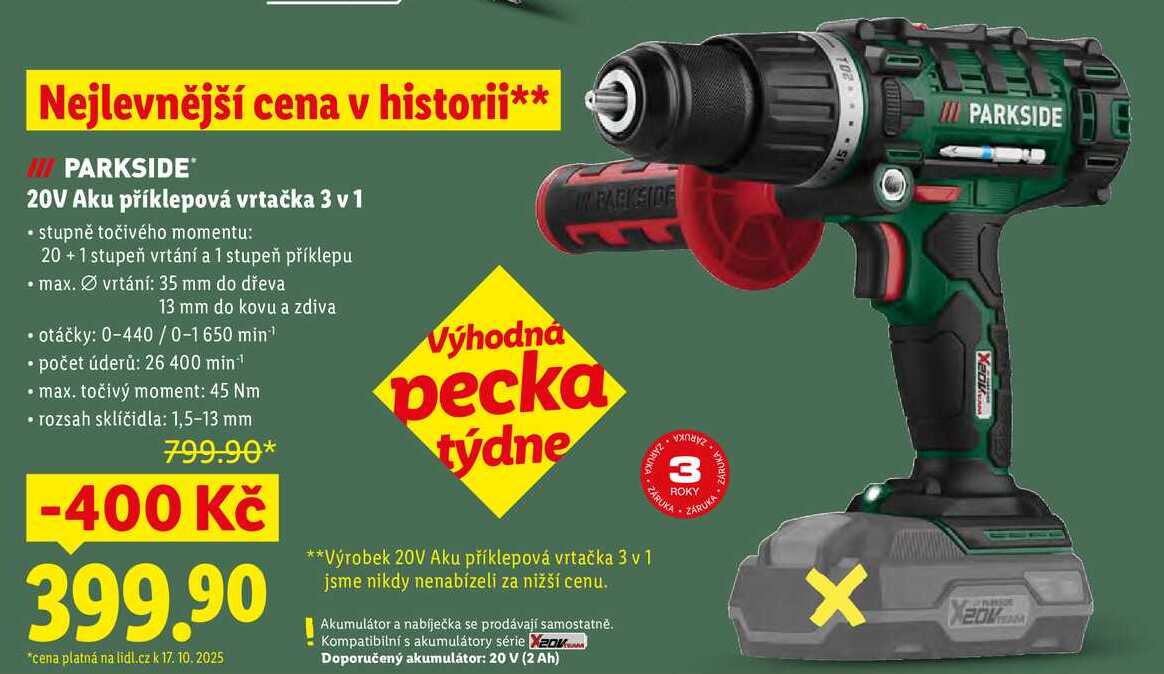 20V Aku příklepová vrtačka 3 v 1