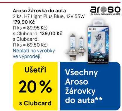 Aroso Žárovka do auta, 2 ks, H7 Light Plus Blue, 12V 55W