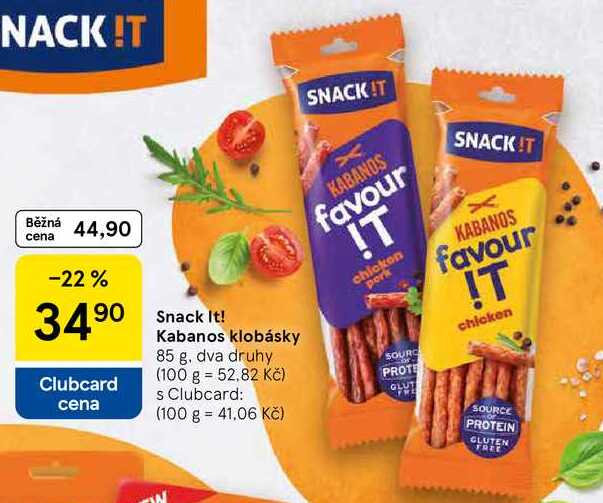 Snack It! Kabanos klobásky, 85 g, dva druhy