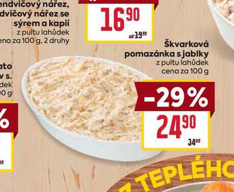 Škvarková pomazánka s jablky z pultu lahůdek cena za 100 g