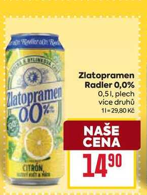 Zlatopramen Radler 0,0% 0,5l, plech