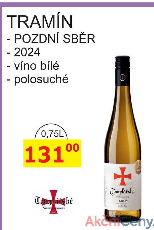 Templářské sklepy 0,75l TRAMÍN 2024, víno bílé polosuché