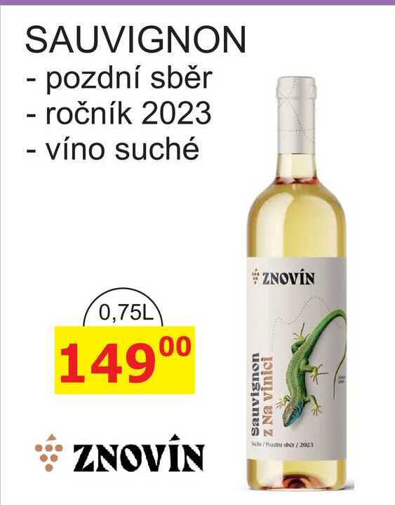 ZNOVÍN ZNOJMO SAUVIGNON víno suché 0,75L