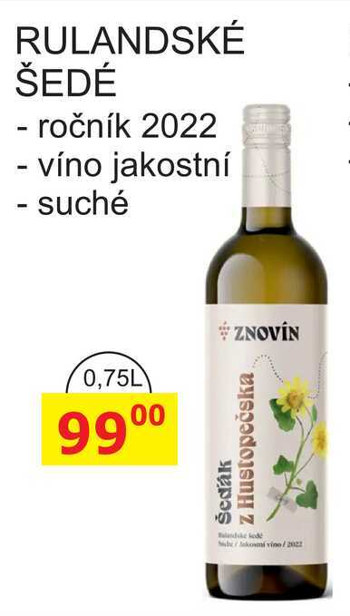 ZNOVÍN ZNOJMO RULANDSKÉ ŠEDÉ - ročník 2022 - víno jakostní - suché 0,75L 