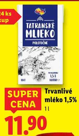 Trvanlivé mléko 1,5%, 1 l v akci