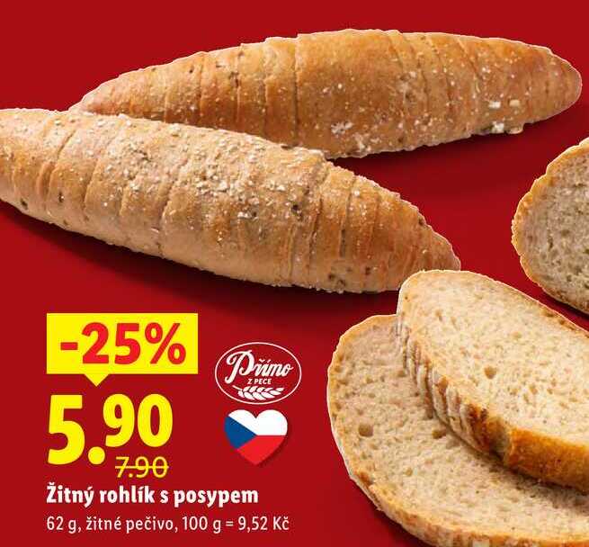 Žitný rohlík s posypem, 62 g