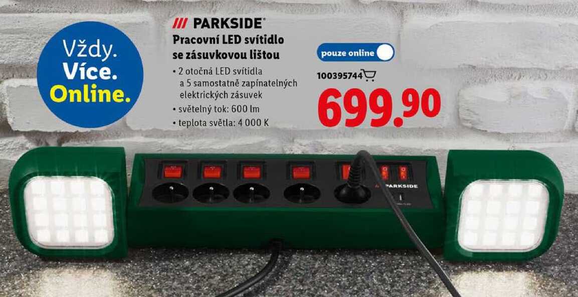 Pracovní LED svítidlo se zásuvkovou lištou