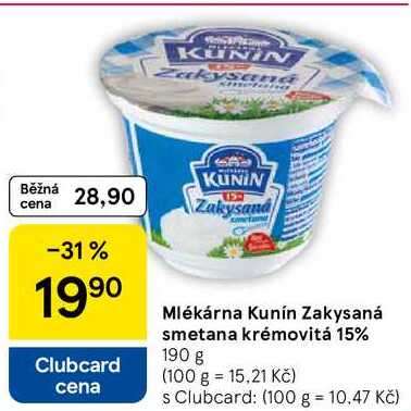 Mlékárna Kunín Zakysaná smetana krémovitá 15%, 190 g 