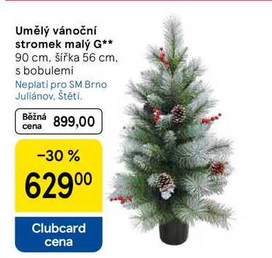 Umělý vánoční stromek malý G, 90 cm, šířka 56 cm. s bobulemi