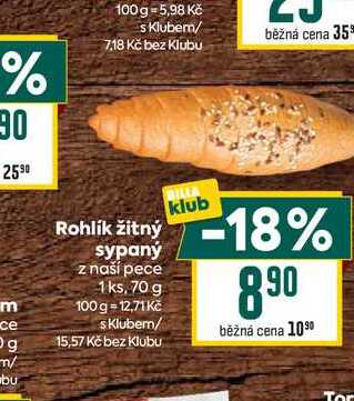 Rohlík žitný z naší pece 1ks, 70 g 