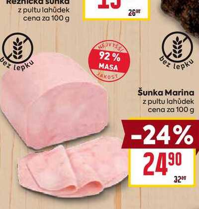 Šunka Marina z pultu lahůdek cena za 100g