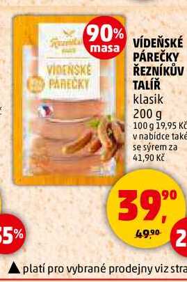 VÍDEŇSKÉ PÁREČKY ŘEZNÍKŮV TALÍŘ, 200 g 