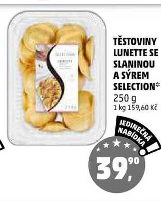 TĚSTOVINY LUNETTE SE SLANINOU A SÝREM SELECTION, 250 g