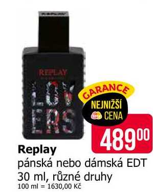 Replay pánská nebo dámská EDT 30 ml, různé druhy  