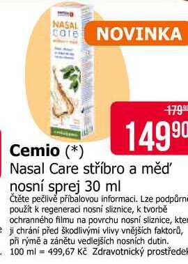 Cemio Nasal Care stříbro a měď' nosní sprej 30 ml