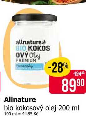 Allnature bio kokosový olej 200 ml