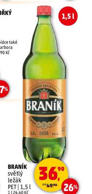 BRANÍK světlý ležák PET, 1,5 l