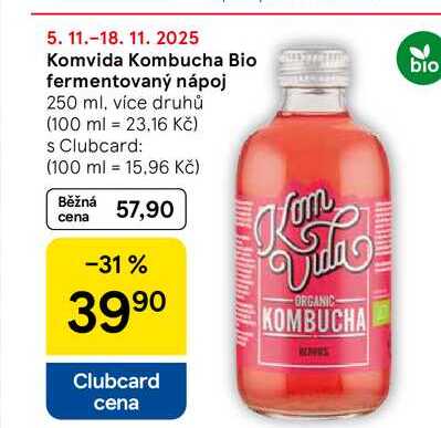 Komvida Kombucha Bio fermentovaný nápoj, 250 ml, více druhů