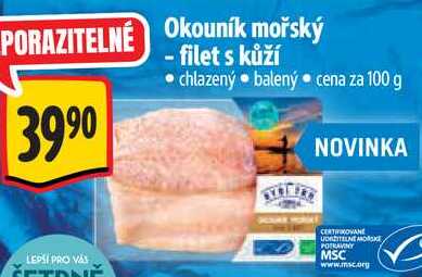 Okouník mořský - filet s kůží, cena za 100 g