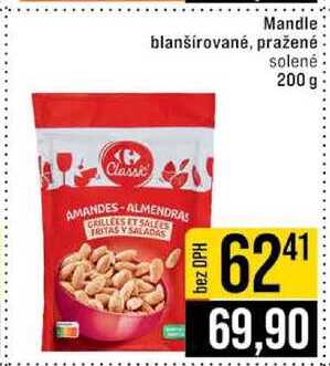 Mandle blanšírované, pražené solené 200 g