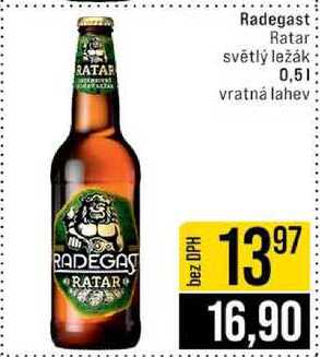 Radegast Ratar světlý ležák 0,5 l